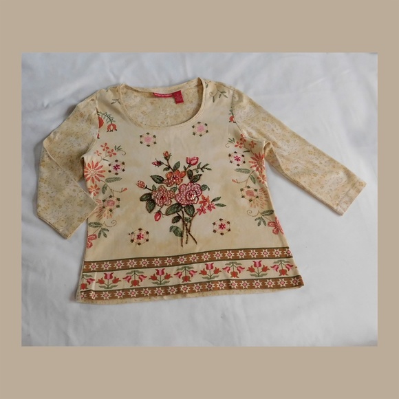 Gloria Vanderbilt Pull Over Floral Cotton Top - Picture 1 of 5